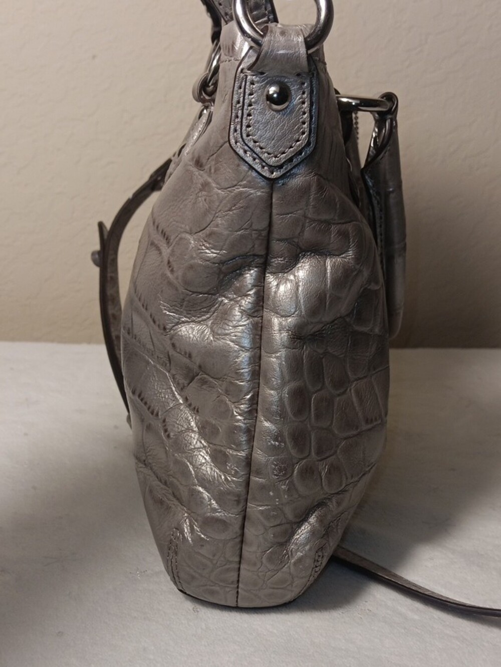 Coach Ashley Metallic Croc-Embossed Mini Tote Bag (F20344) in Silver - Picture 5 of 16